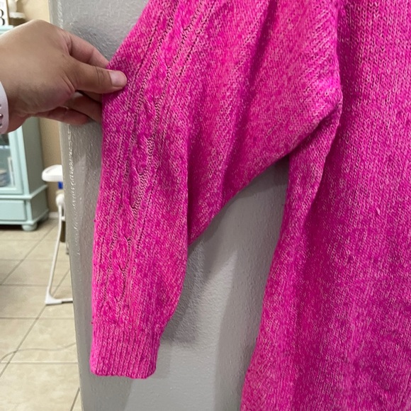 Vintage E.M.T. Hot Pink Cowl neck Silk Angora Lambswool Blend Cable knit Sweater - Picture 5 of 10